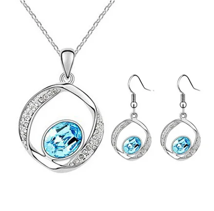 Австрийский Кристалл Серебряный цвет женский ювелирный набор синие украшения