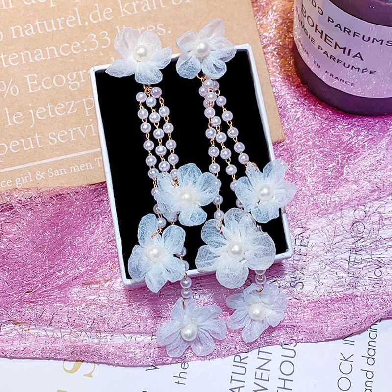 FORSEVEN корейские розовые белые милые феи искусственный жемчуг длинные кисточки