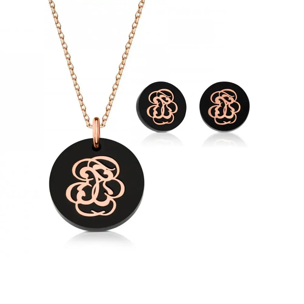 Black Rose Gold Новая мода для женщин и мужчин, серебро, розовое золото, черный, нержавеющая сталь, Круглый, животное, цветок, медведь, ожерелье, серьги, ювелирные наборы - Окраска металла: Black Rose Gold