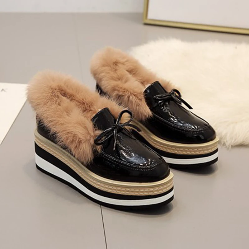 Зимняя обувь с бантом zapatos для девочек плюшевая на плоской подошве мехом удобные