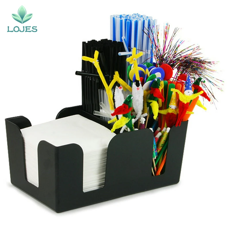 

Black Commerical Plastic Bar Caddy Organizer Black with 6 Compartments Tissue Holder Tissue