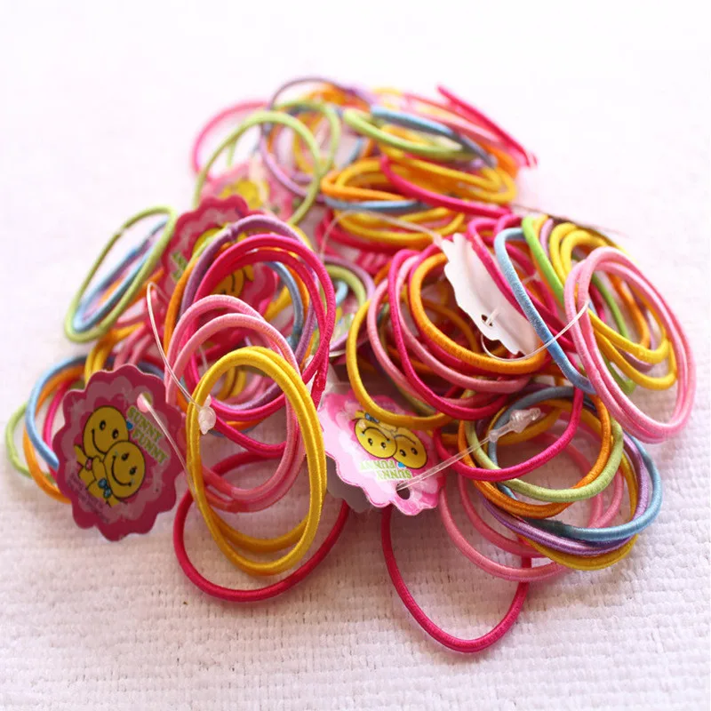 100pcs/lot Girls Elastic Hair Bands Ponytail Holder Rubber Accessories Women Multicolor Tie Gum | Детская одежда и обувь