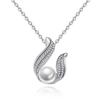 white angel wings crystal pendant necklace with pearl o chain necklaces for women ladies friends lover birthday gift b71