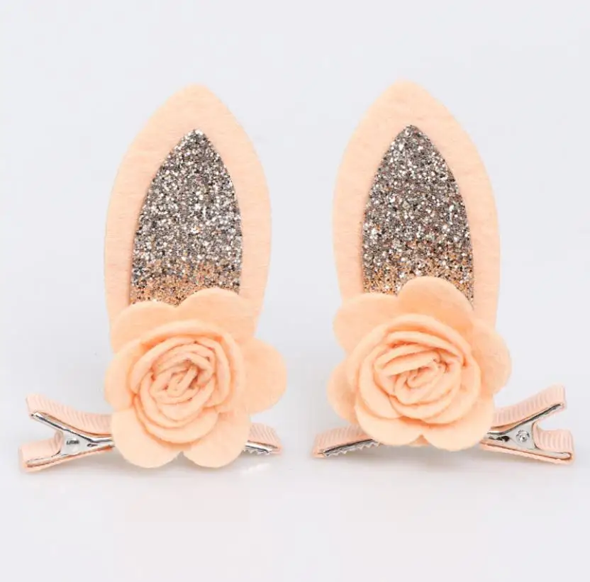 16 2Pcs Solid cat ears hairpins Sequins ears hair clips cute rabbit ears shape barrettes girls Bow hair accessories headdress J52 - Цвет: 16