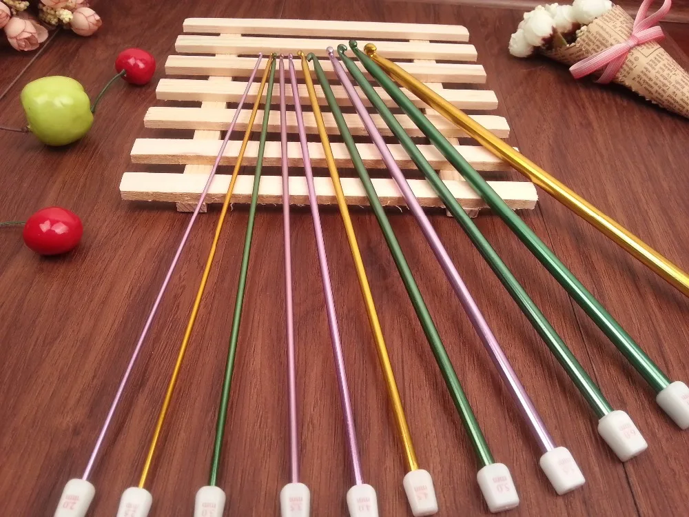 Бесплатная доставка Цветной алюминиевый крючок для вязания крючком 27 см 11 шт.