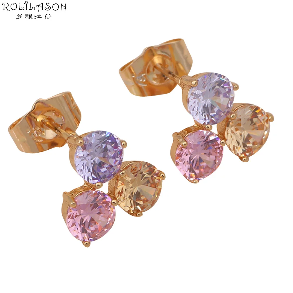 Популярные дизайнерские серьги гвоздики золотого цвета с кристаллами без никеля