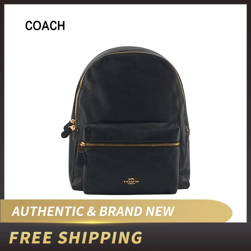 Большой черный кожаный рюкзак Coach Pebble F29004|Женские рюкзаки| |