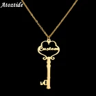 Индивидуальное модное именное ожерелье Atoztide из нержавеющей стали, персонализированное колье-чокер с золотым ключом, кулон, именная табличка, подарок