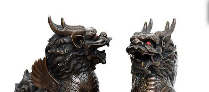 Китайский Фэншуй Чистая латунь Дракон богатства Kylin Qilin Единорог Платье в стиле