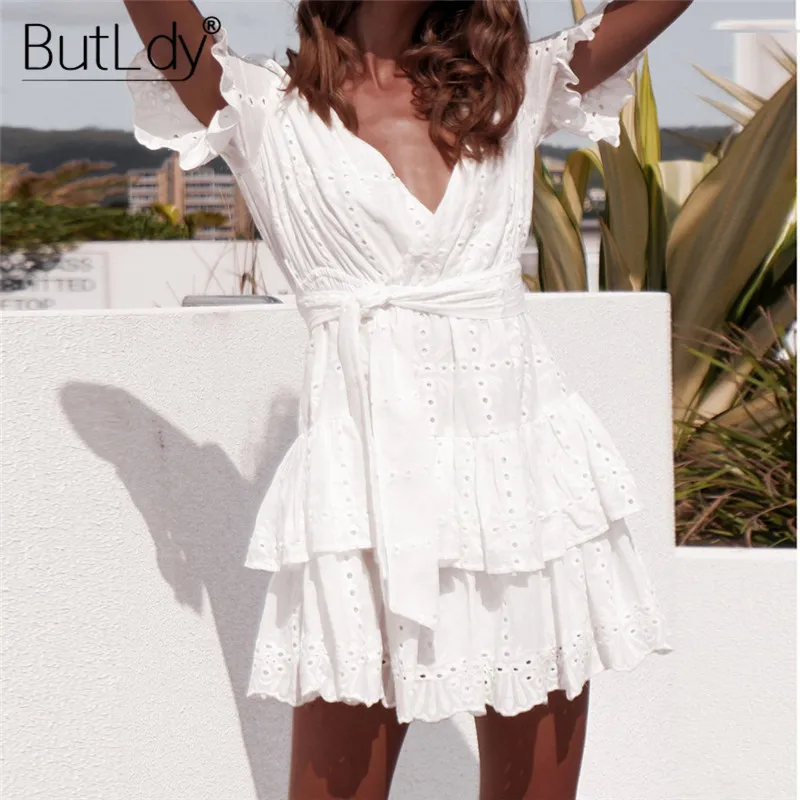 Женское Открытое платье с вышивкой сексуальное короткое пляжное v образным