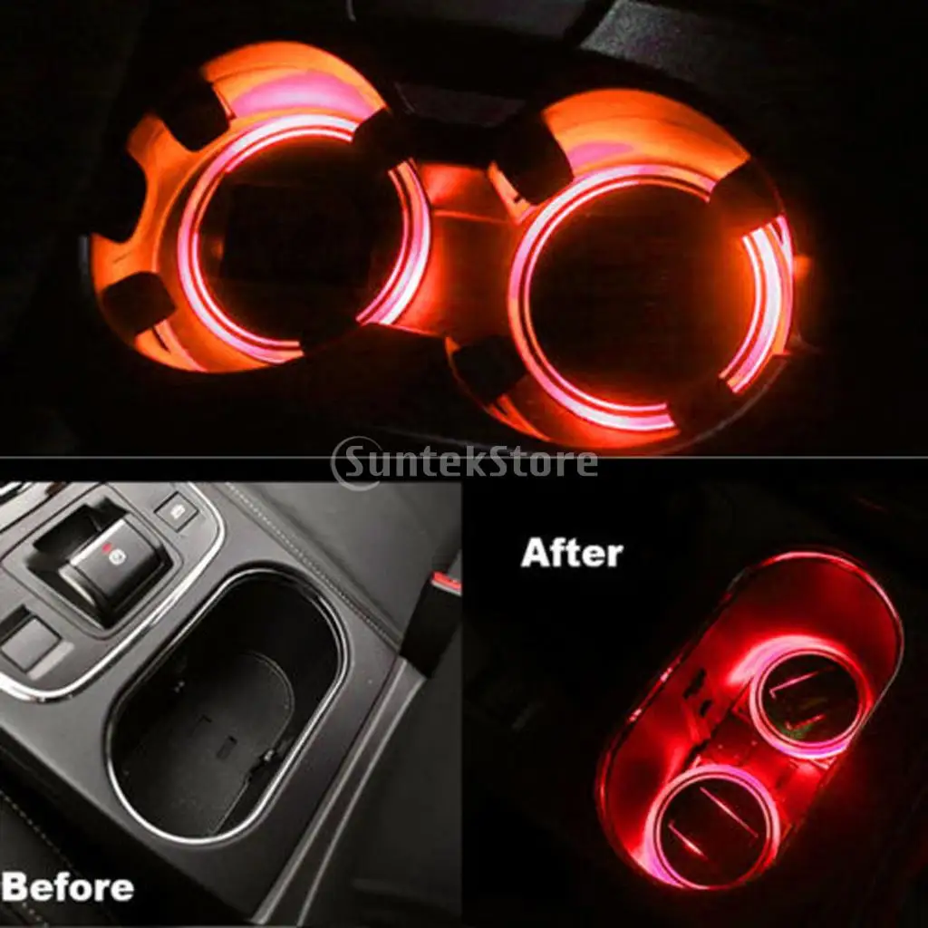 

2 Pieces Universal Solar Cup Holder LED Light Pad Interior Decoration Red