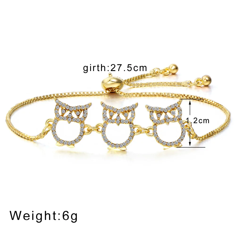 Pulseira Mujer Moda прозрачный кристалл золотой цвет серебра талисман браслеты для женщин Сова регулируемый браслет ювелирные изделия подарок