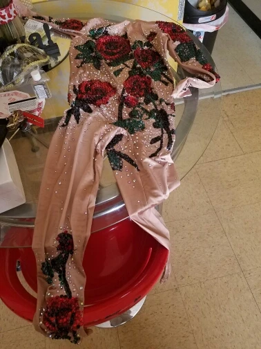 Комбинезон с яркими кристаллами и розами женский сексуальный наряд костюмы для