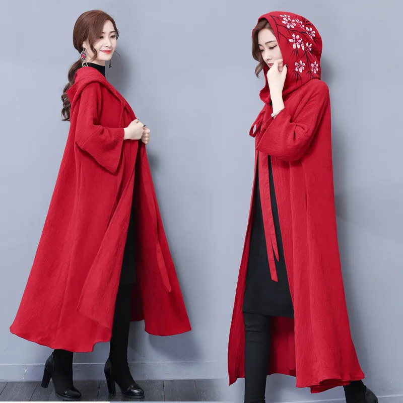 Женская накидка-пончо женская накидка в китайском стиле Hanfu с капюшоном красная