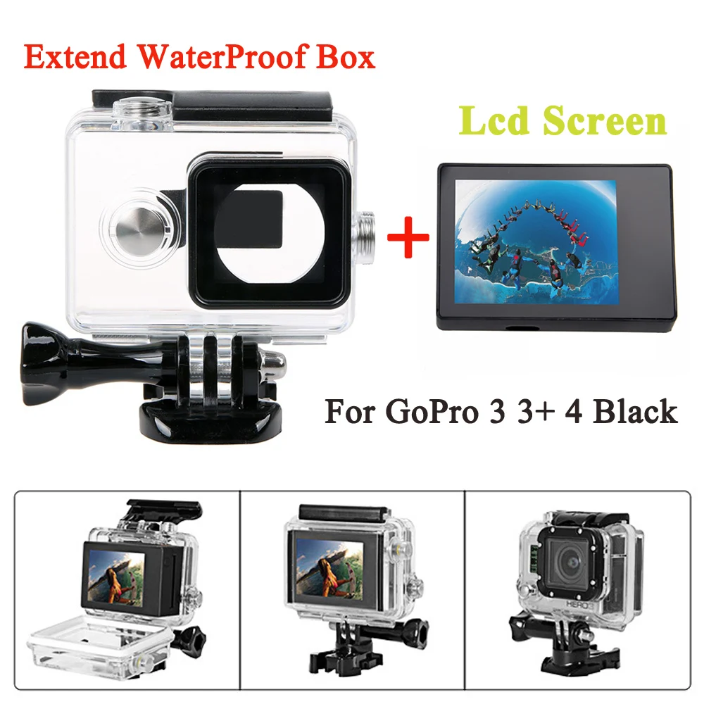 Gopro Hero 4 3 + bacpac ЖК-экран 45 м водонепроницаемый корпус (расширенная задняя дверь) для