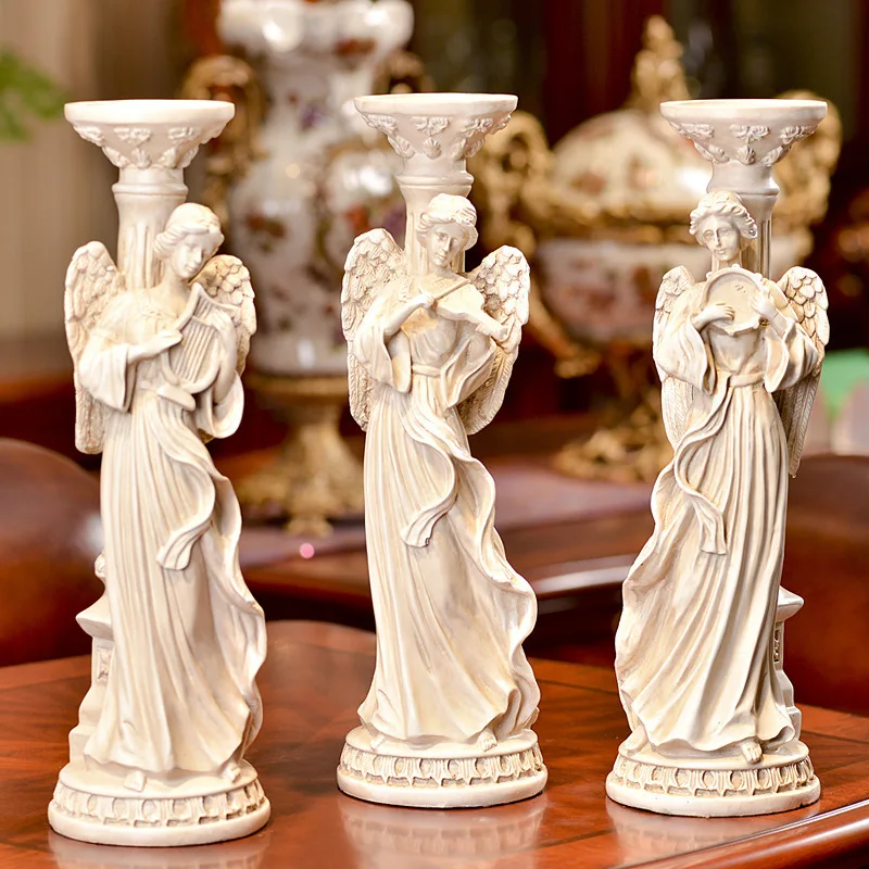 

3Pcs/set European-style Angel Candlestick Chart Ornaments Retro Room Decoration Resin Handicrafts Birthday Wedding Gifts R820