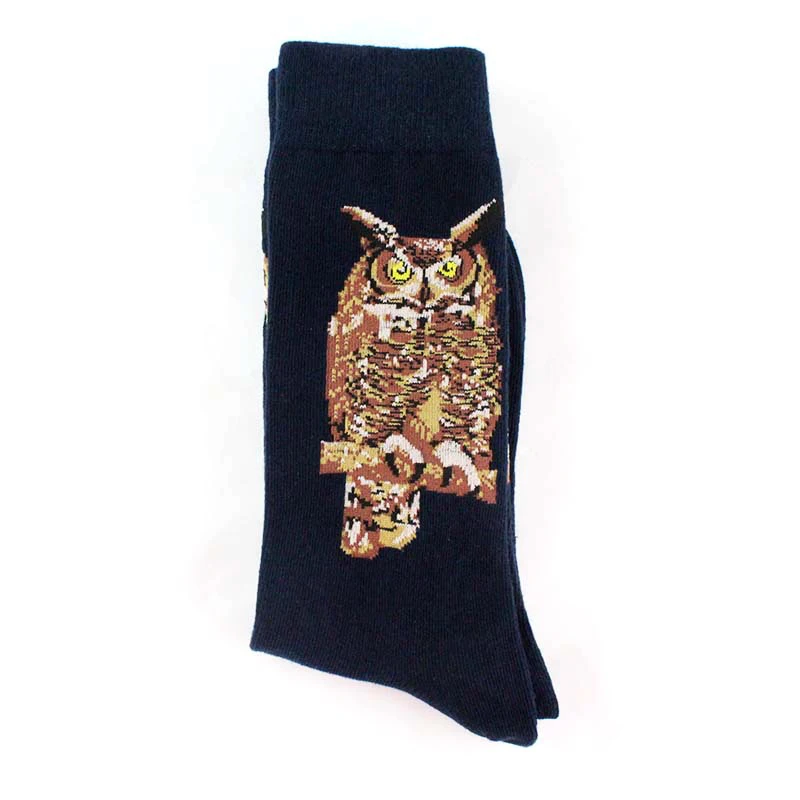 Happy Socks, новинка, мужские носки с рисунками животных, женские винтажные носки с масляной краской, Акула, Мона, Лиза, Короткие забавные хлопковые носки с креативным рисунком - Цвет: owl