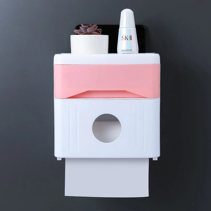 Pink BAISPO держатели туалетной бумаги настенный водонепроницаемый тканевый ящик с ящиком для телефона Полка для хранения портативный держатель туалетной бумаги - Цвет: Pink