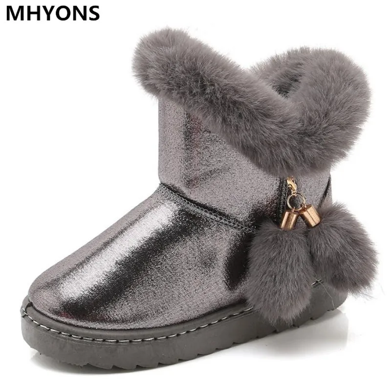 Серый MHYONS/Новинка года; зимние сапоги для девочек; детские сапоги; Резиновые Нескользящие уличные зимние сапоги на меху; теплые сапоги для девочек - Цвет: Серый