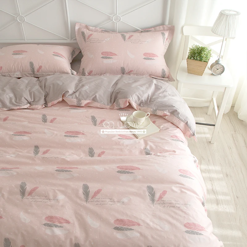 Бесплатная доставка! корейское пасторальное платье принцессы бледно розовато Серое Перо 100% хлопок Комплект