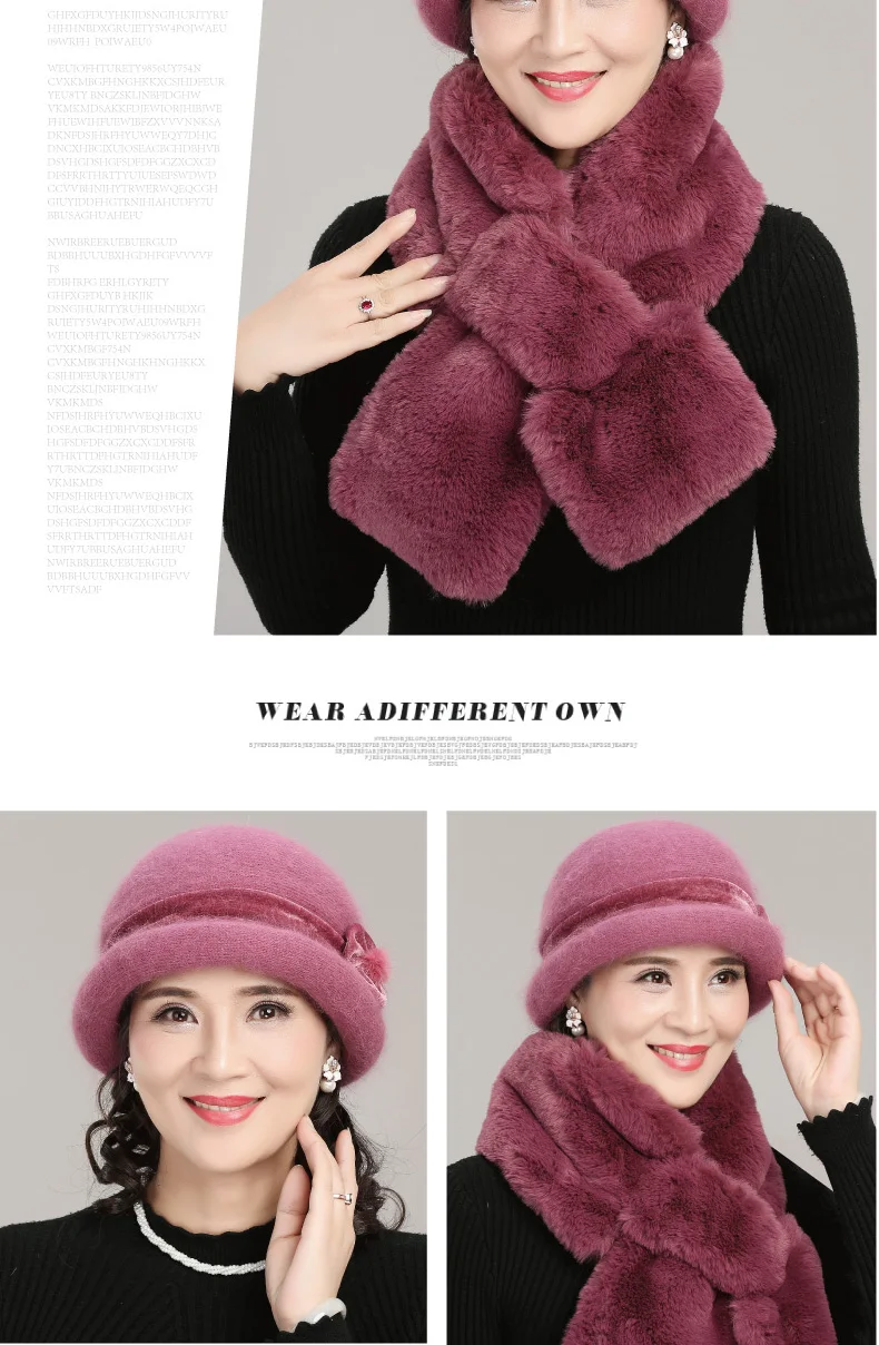 Women Winter Knitted Wool Basin Hat Female Thickened Warm Fisherman Cap Lady Velvet Elegant Scarf for Middle-aged Mother H7158