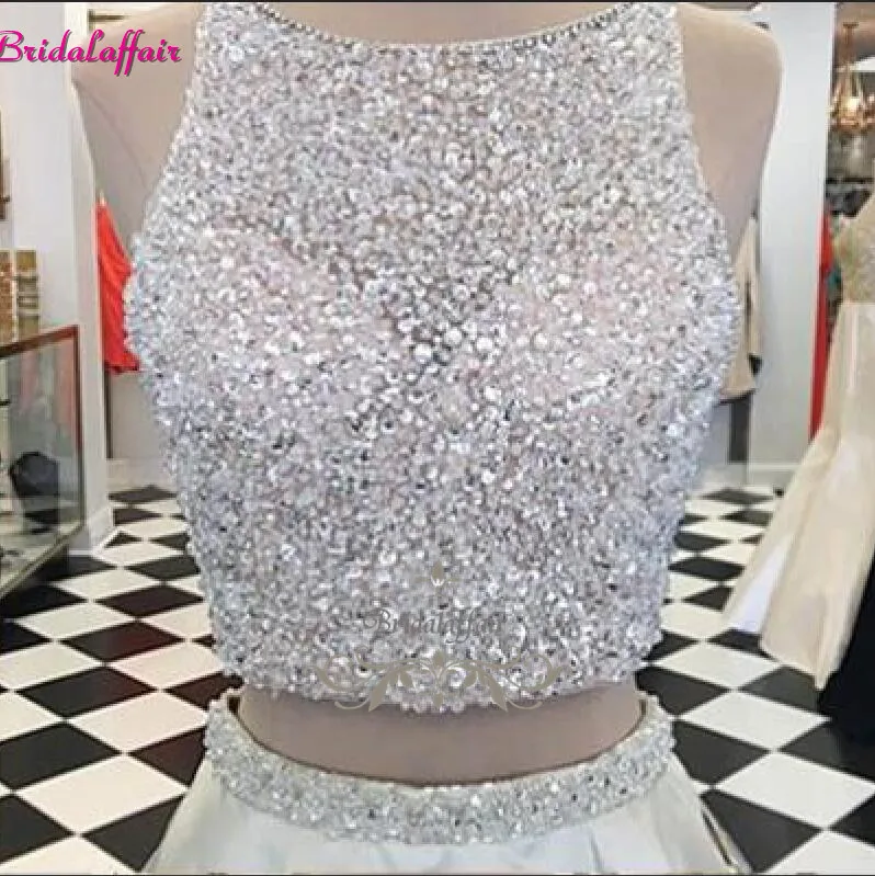 Vestido De formatura красивые горячая Распродажа платьев с длинными серебристого цвета из двух предметов платье для выпускного вечера Для женщин бисера атласное торжественное Вечеринка платье