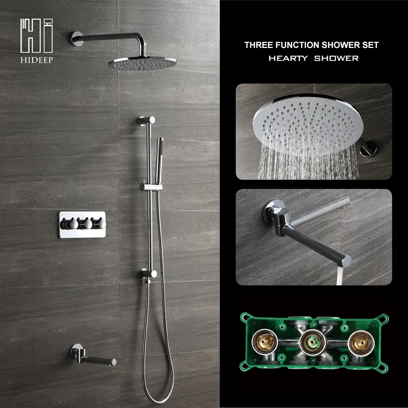

HIDEEP Solid Brass Bathroom Shower Set Wall Embedded Insert Round Rainfall Hand Shower Head Shower Set Can Rotated Faucet