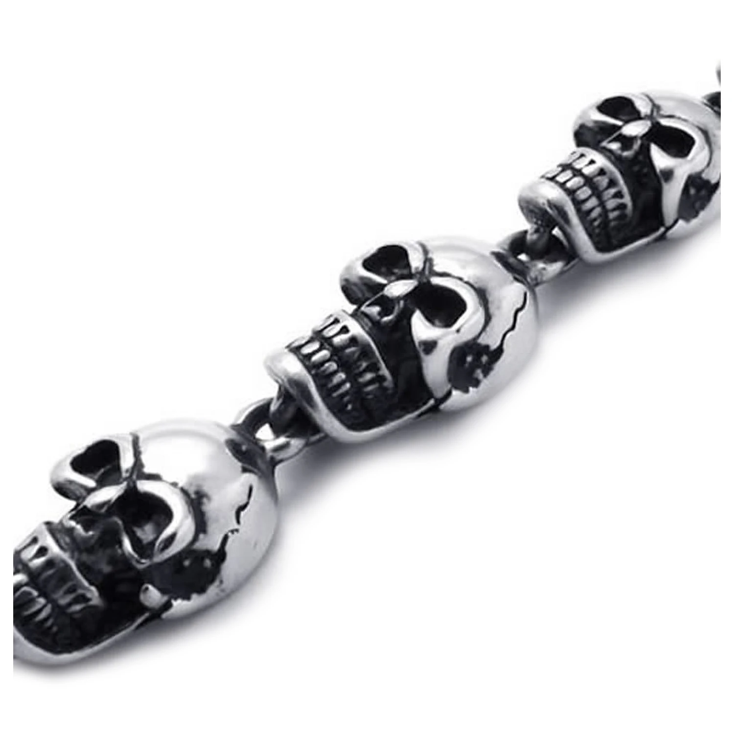 Мужские ювелирные изделия браслет тяжелый ретро из нержавеющей стали Байкер Готический Череп Черный Серебряный