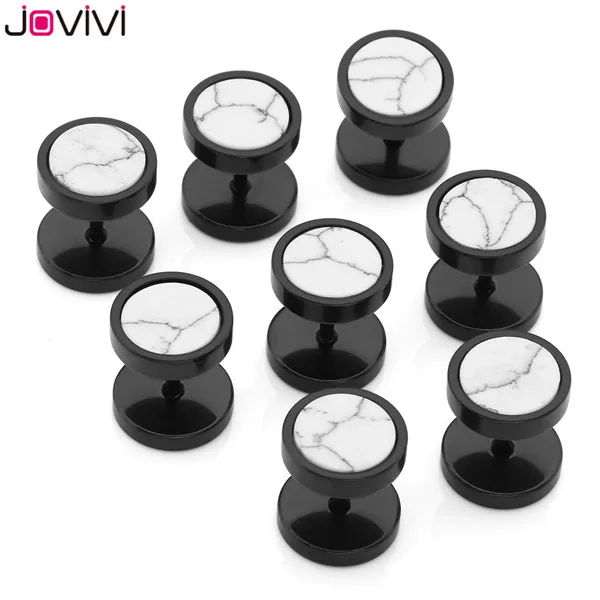 4 Pairs Black 1 Jovivi, новинка, для мужчин и женщин, нержавеющая сталь+ натуральные камни, штанга, серьги-гвоздики, ювелирное изделие, обманщик, обманщик, иллюзия, беруши - Окраска металла: 4 Pairs Black 1