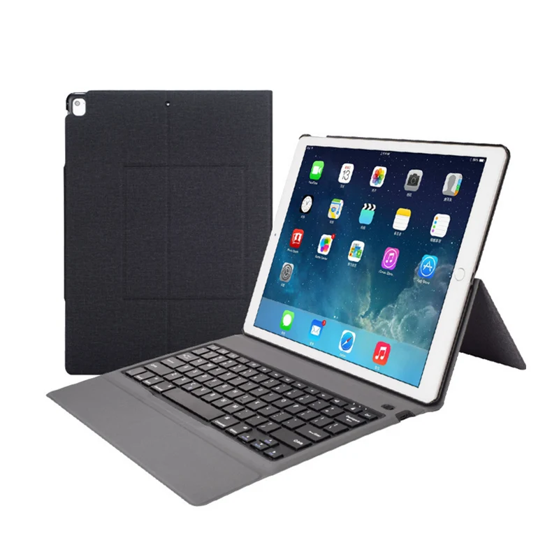 [Новинка] Ультра тонкая bluetooth беспроводная клавиатура для iPad pro 12," выпущен, высококачественный кожаный чехол+ дизайн «Все в одном» - Цвет: Black