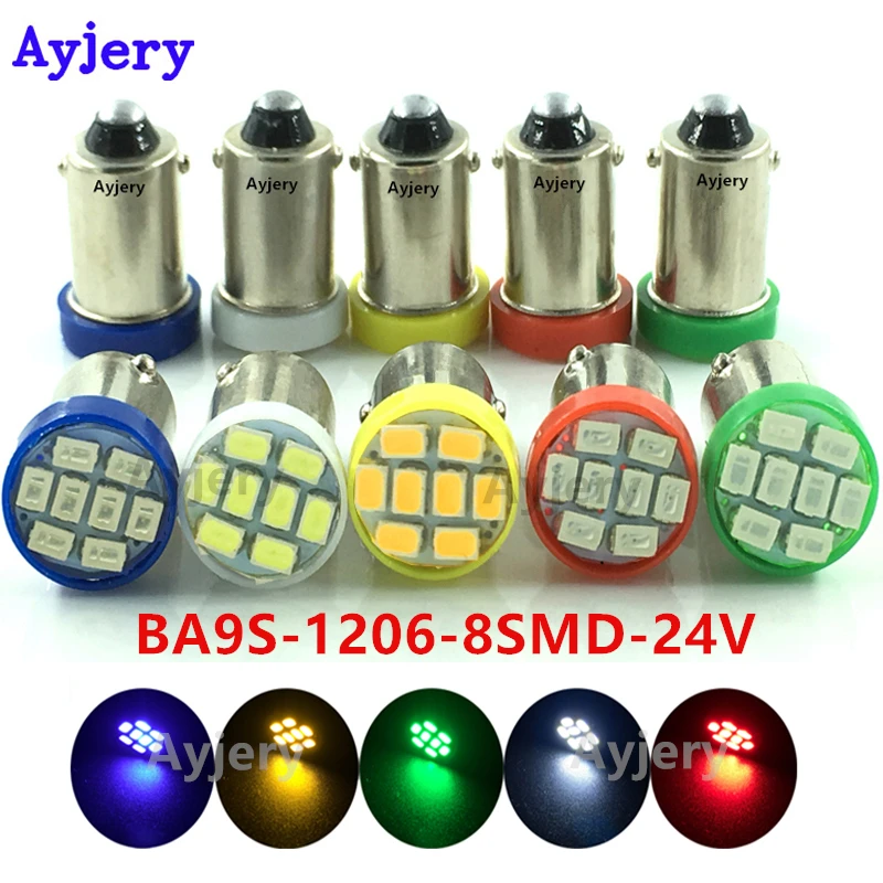 

AYJERY 500PCS BA9S 8 SMD 1206 Led Car Interior Lights T4W T11 Auto Bulbs License Plate lamp Parking Light 24V White Car Styling