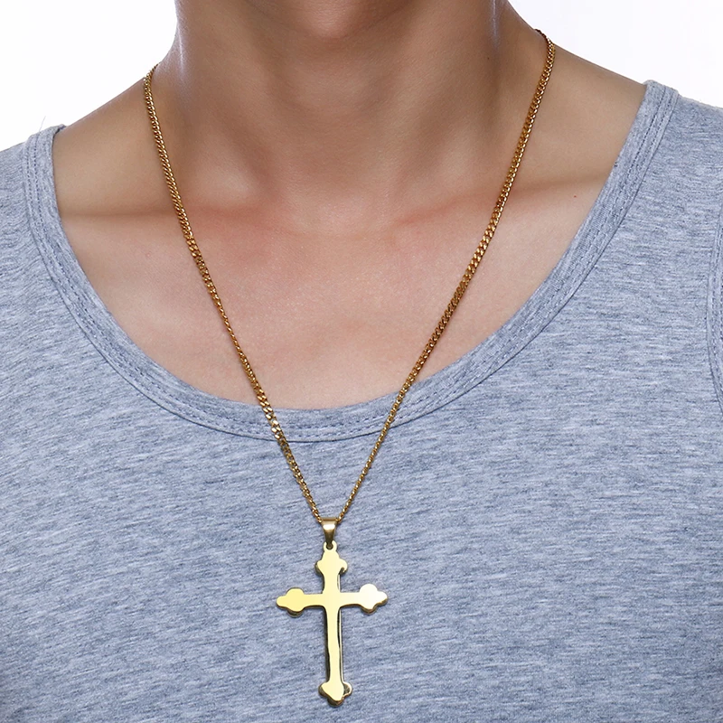 Мужская подвеска в виде крестиков ожерелье из нержавеющей стали золотистого