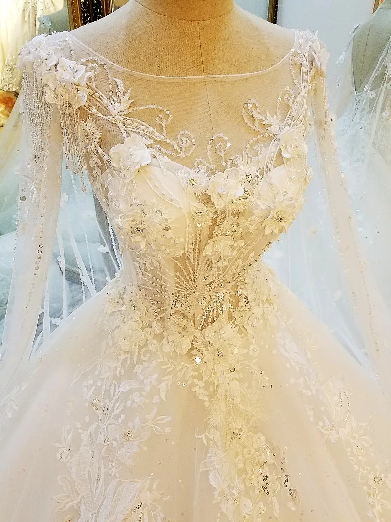 LS36759 Ivory Lace Princess Wedding Dresses Pearls Diamond Luxury Newest Bridal Gowns 2017 Vestido De Noiva Real Photos | Свадьбы и