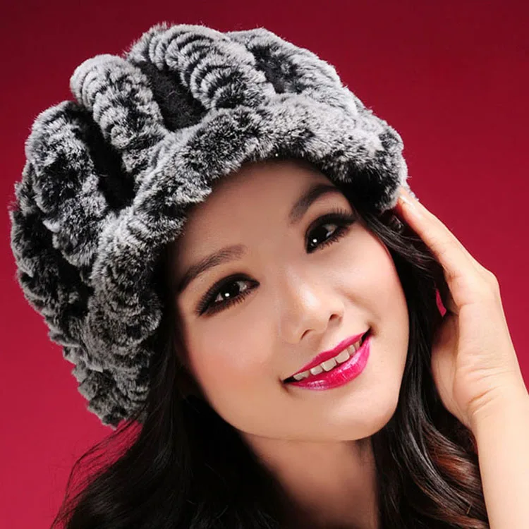 C1 Silvery Black Fur Story 13615 Настоящий мех кролика шляпа шерсть козырек Лыжная шапка мяч шляпа леди головной убор подарок - Цвет: C1 Silvery Black