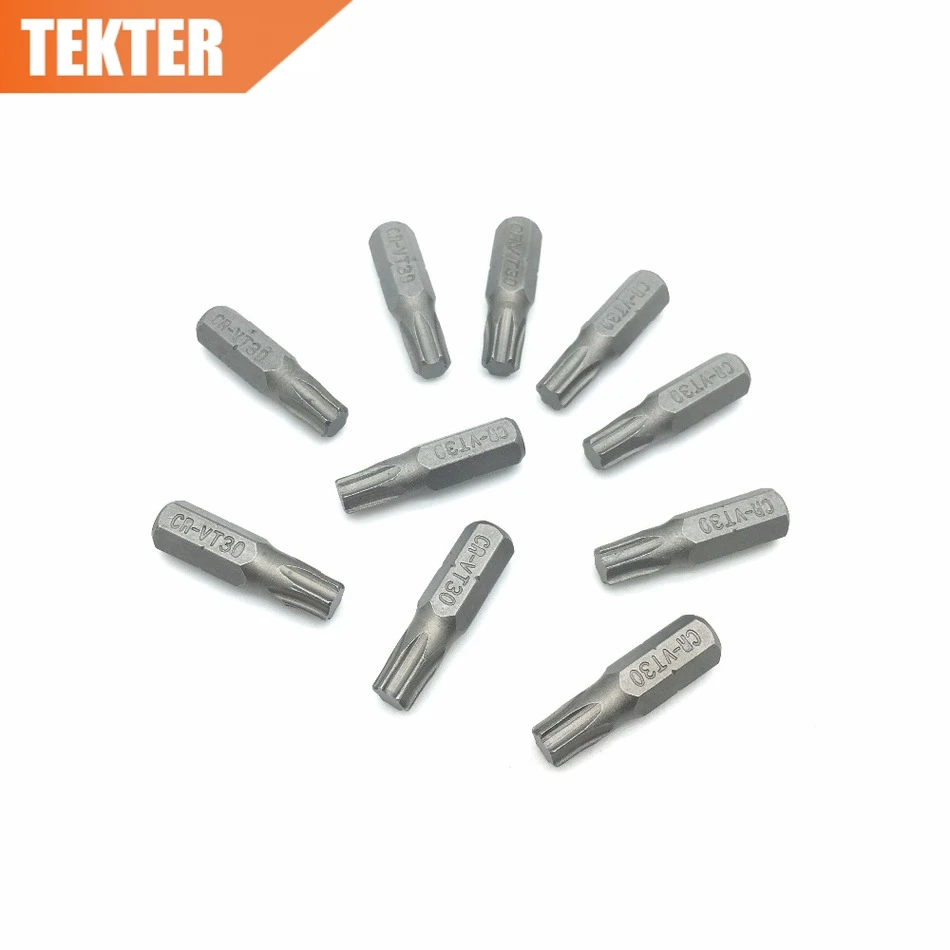 TEKTER 10 шт. хром-ванадиевая CR-V Сталь Torx отвертка Биты T30 25 мм шестигранный хвостовик отвертка Набор инструментов Chave De Fenda