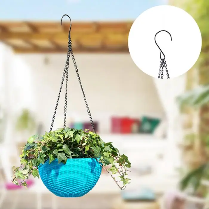 Economical 5Pcs Flower Pot Hanging Chain Basket Flower Pot 3 Point Garden Plant Hanger with Hooks ds99