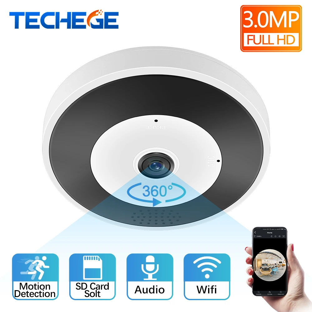 Techege 3D VR wifi умная камера Аудио 360 градусов панорамная 1.3MP 2MP 3MP рыбий глаз