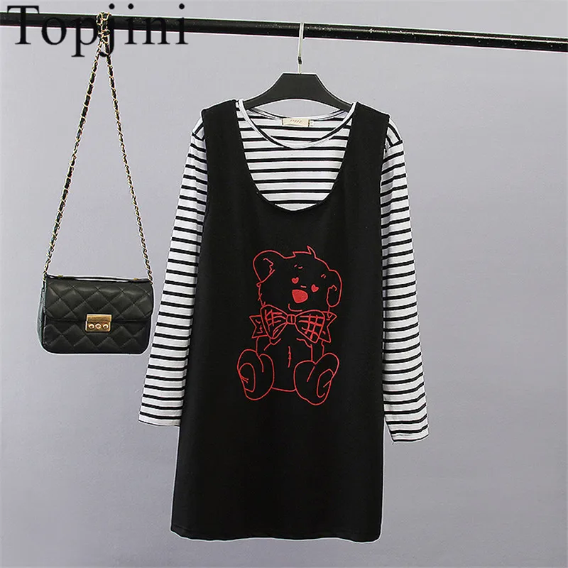 New Spring 2017 Cotton Cute Straight Print Full Sleeve Casual Dresses Knee-Length Regular O-Neck Fashion Women Set | Женская одежда