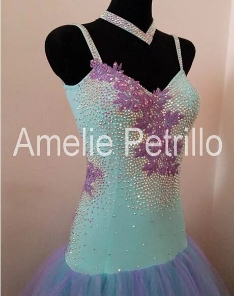 Платье для бальных танцев платье современных голубое и светло-фиолетовое без