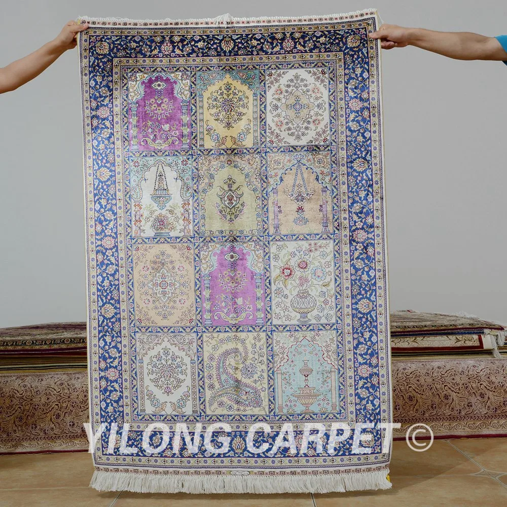 Yilong 3 'x 4 5' Античный персидский шелковый садовый ковер ручной вязки