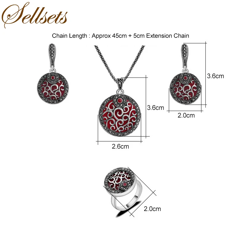 Комплект винтажных украшений Sellsets из красной смолы и черной подвески с