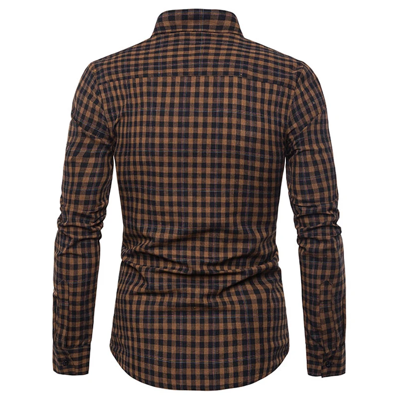 2019 мужские классические клетчатые повседневные рубашки с длинными рукавами Slim Fit