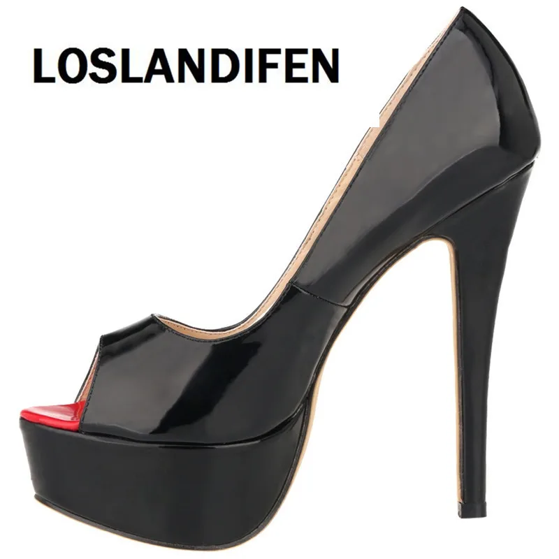 Женские туфли лодочки из лакированной кожи Туфли на танкетке высоком каблуке