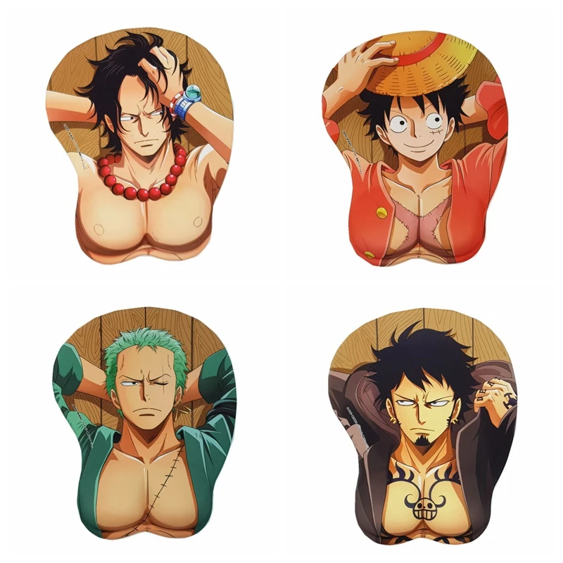 Игровой коврик для мыши Luffy/Zoro/Ace/Law 3D с гелевой подставкой запястья|Коврики мышей|