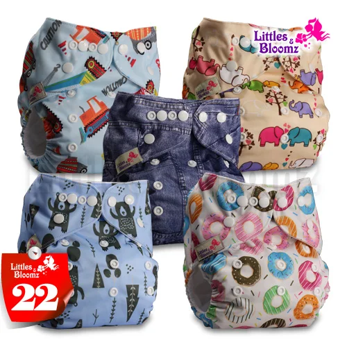 [Littles и Bloomz] 5 шт./компл. Детские Моющиеся Многоразовые реальные тканевые карманные подгузники, 5 подгузники/подгузники и 5 вставки из микроволокна в одном комплекте - Цвет: 22