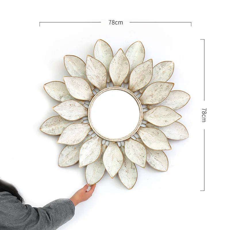 

Luxury Wrought Iron Sun Flower 3D Stereo Wall Decorative Mirror Crafts Hotel Home Sofa Background Mural Ornaments R2107