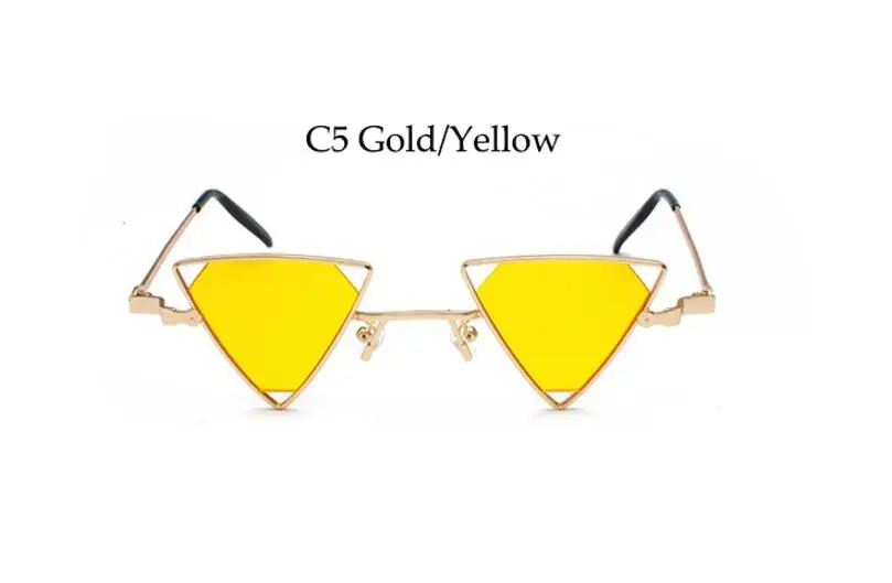 C5 gold yellow Стимпанк треугольные солнечные очки для женщин металлическая оправа винтажные Ретро Красные желтые очки мужские роскошные брендовые солнечные очки - Цвет линз: C5 gold yellow