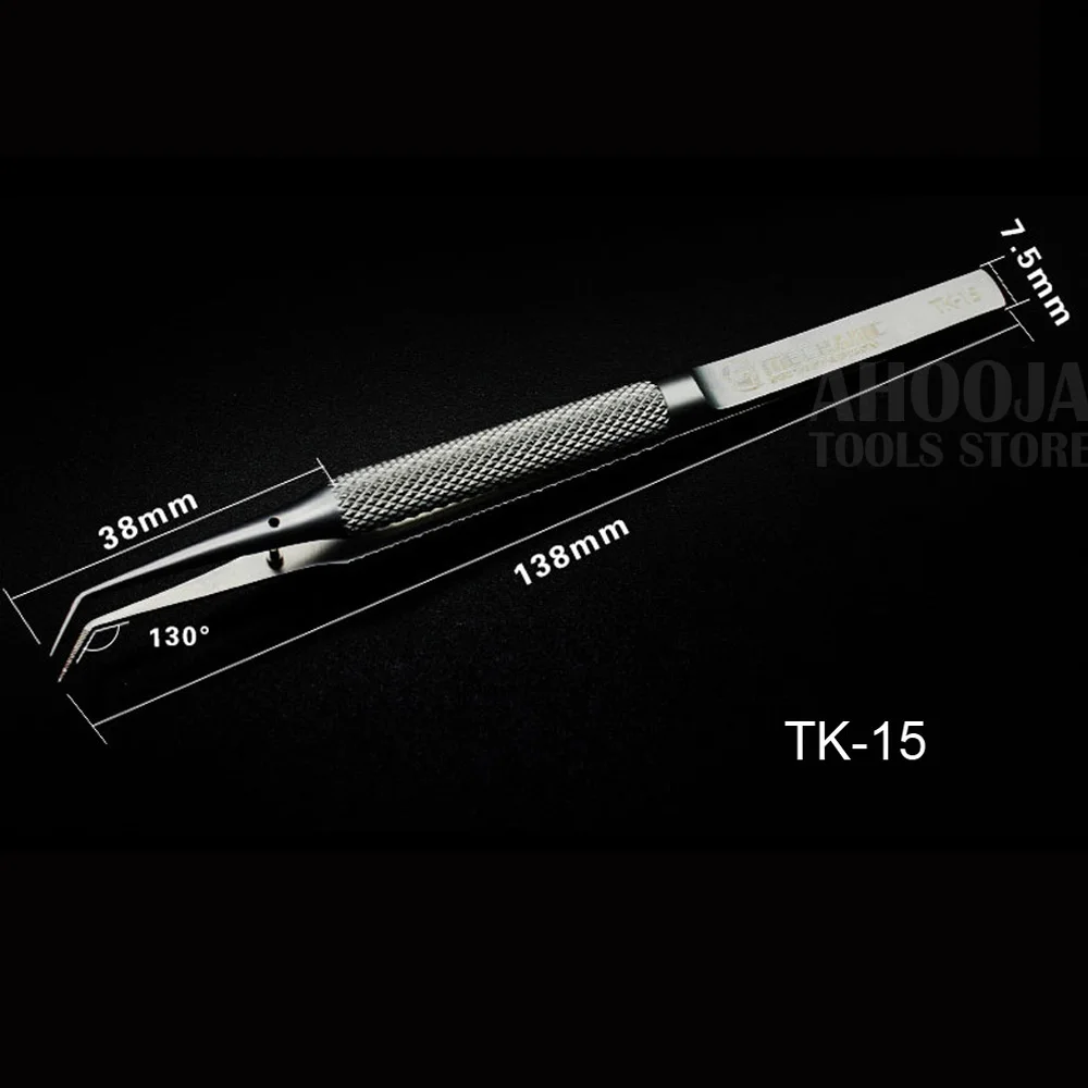 TK-15 Высокоточный микроскоп Пинцет чип IC завод оловянный Пинцет наконечник изгиб Пинцет из нержавеющей стали зубчатый Противоскользящий без магнитного - Тип головки пинцета: TK-15