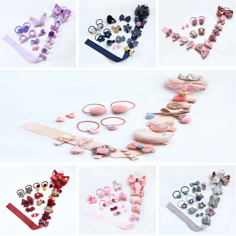 

1pc/18pcs Cute Bowknot Crown Pompom Hair Clips Elastic Rubber Hairband For Girl Hair Accessories