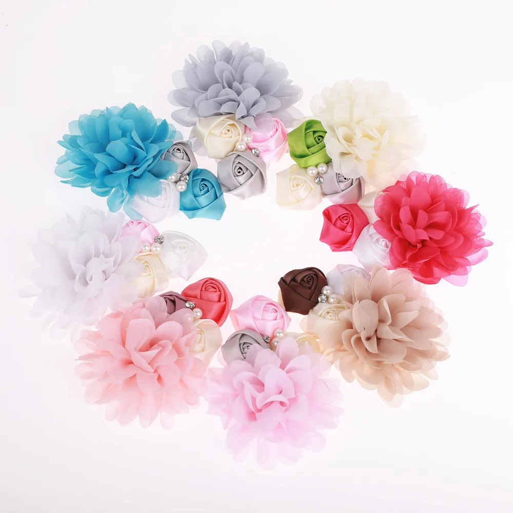 1 шт. шифоновый сатиновый розовый цветочный ободок для новорождённого ребенка